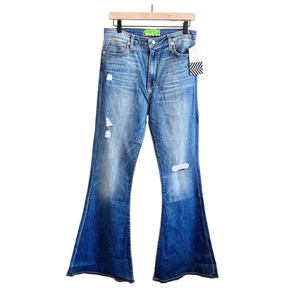 Free People Denim - Free People Sandrine Rose Womens Blue Indigo Super Flare Jeans Hi Rise